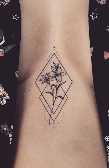 Geometric Floral Sternum Tattoo Design