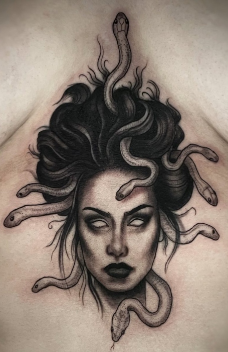 Medusa Sternum Tattoo Design