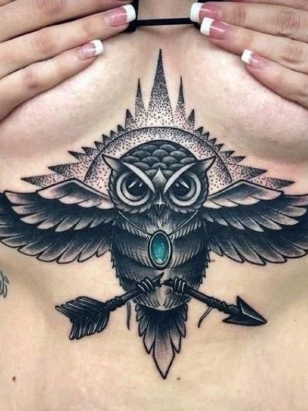 Owl Underboob Tattoo Design