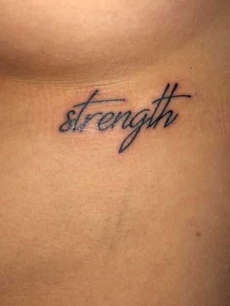 "Strength" Word Underboob Tattoo Design