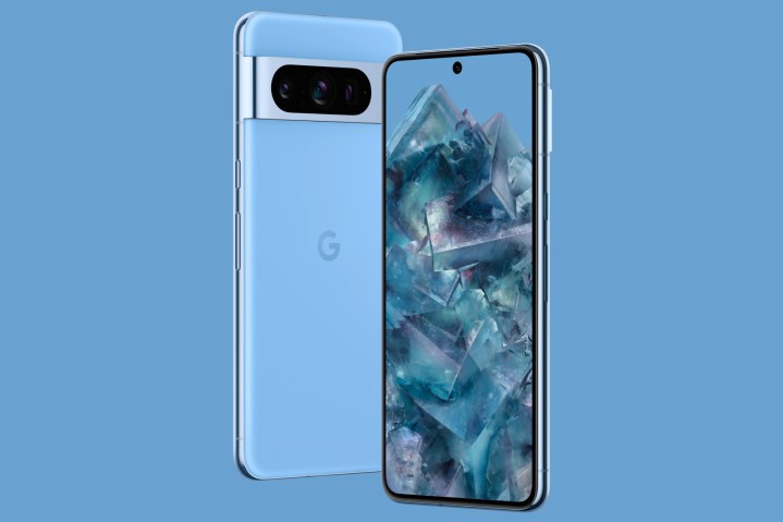 Google Pixel 8 Pro render against a blue background.