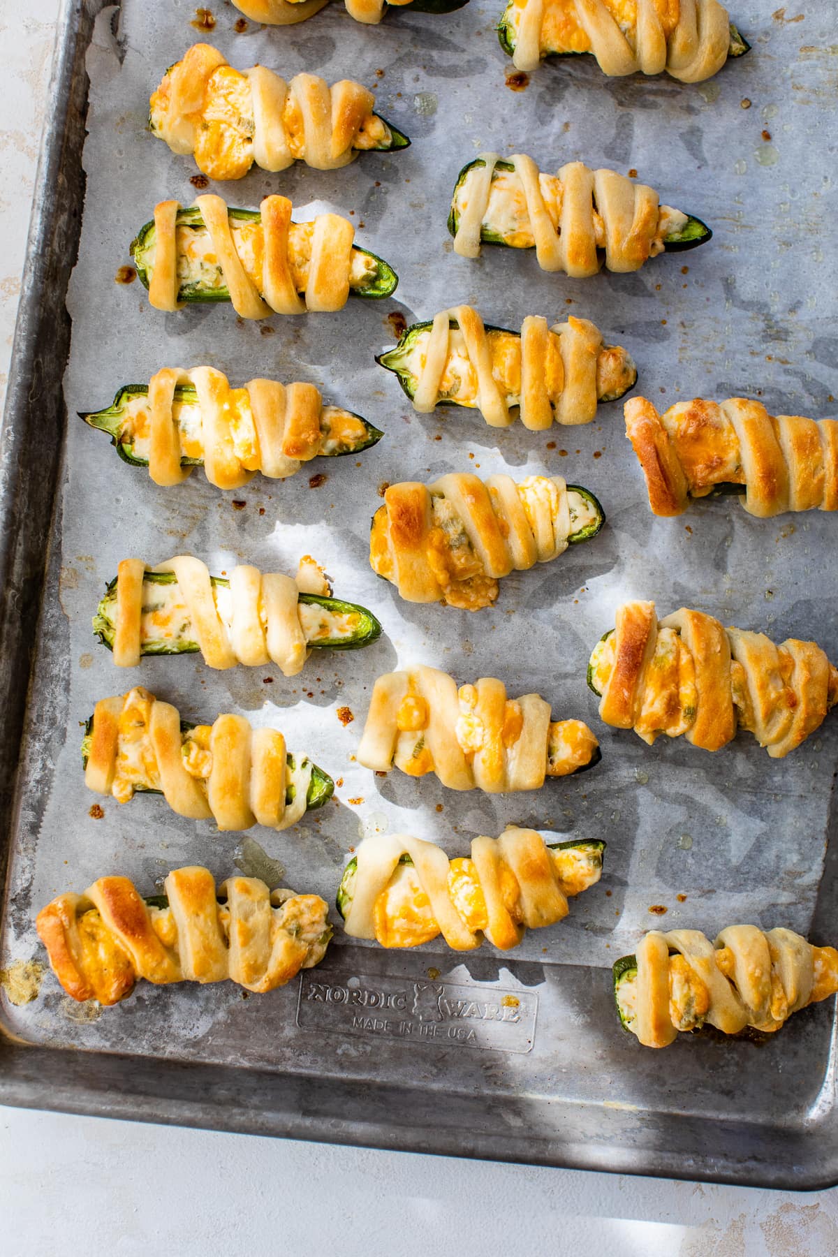 Jalapeño poppers wrapped in Greek yogurt dough.