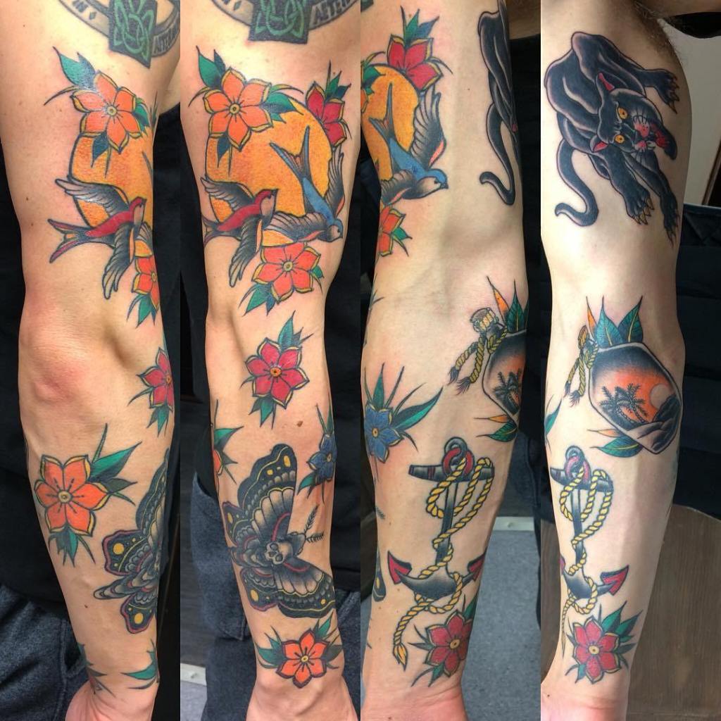 1 Cool traditional flowers tattoo sleeve Tattoo Ideas