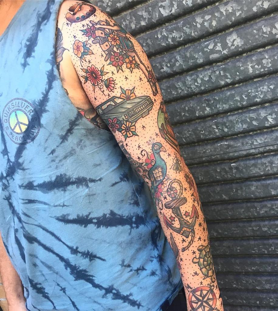 1 Male old school traditional tattoo sleeve Tattoo Ideas