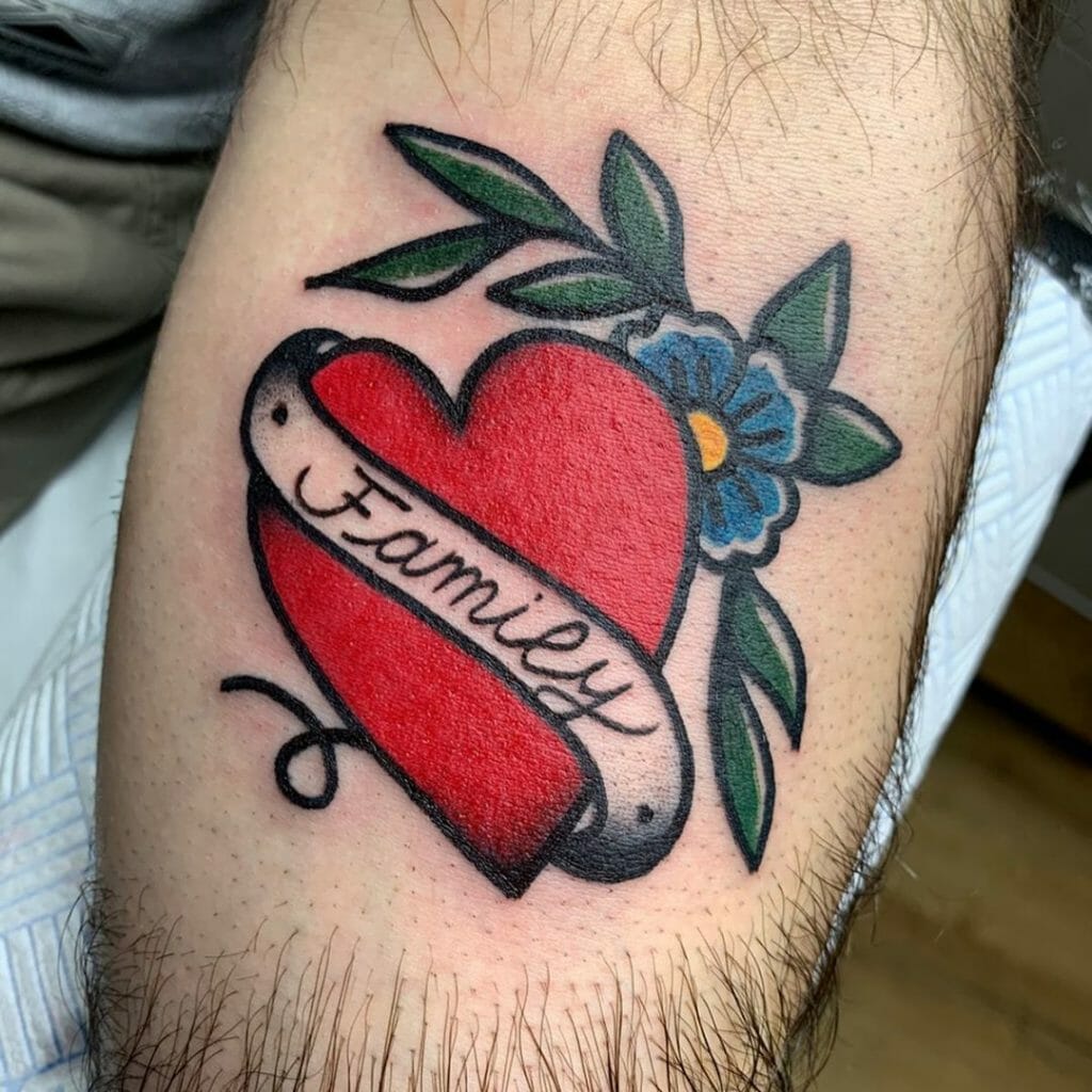 Traditional Heart and Banner "Family" Tattoo