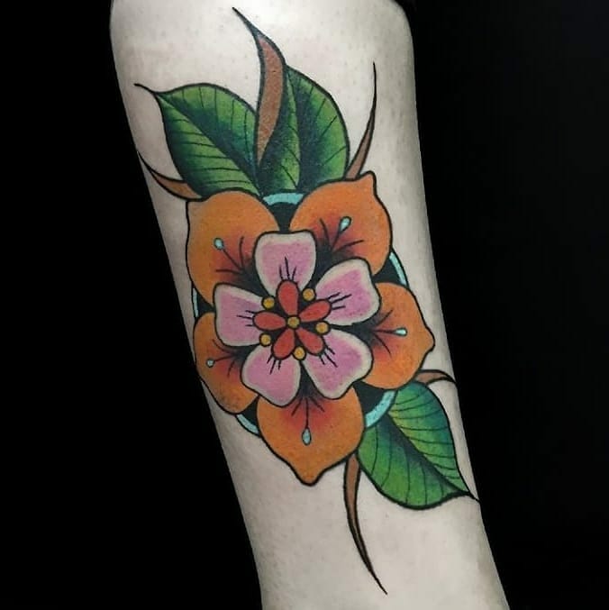 Neo-Traditional Floral Tattoo