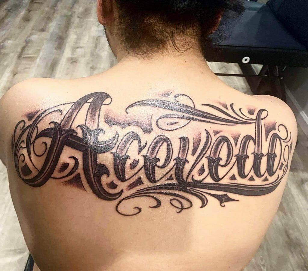  Bold Full Black Last Name Tattoo In Black