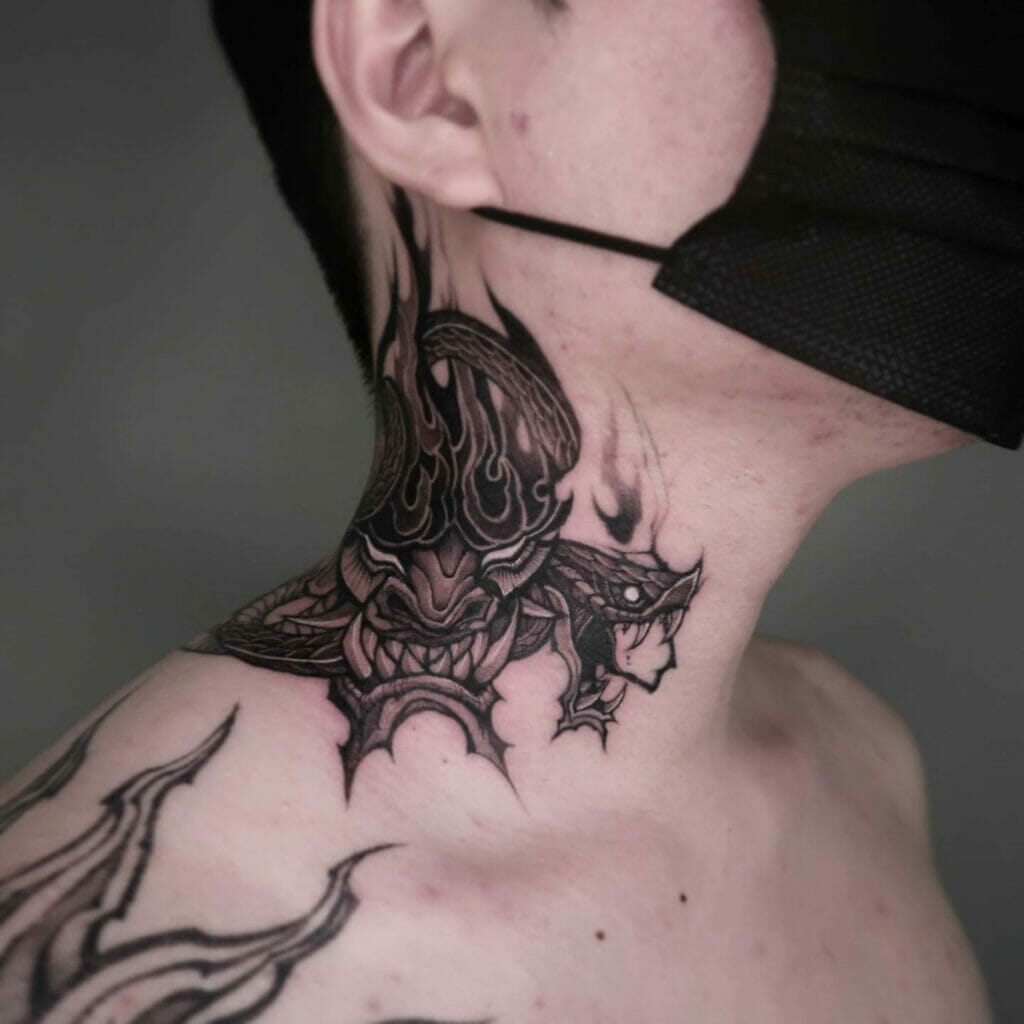 Snake Monster Cover-up Neck Tattoo