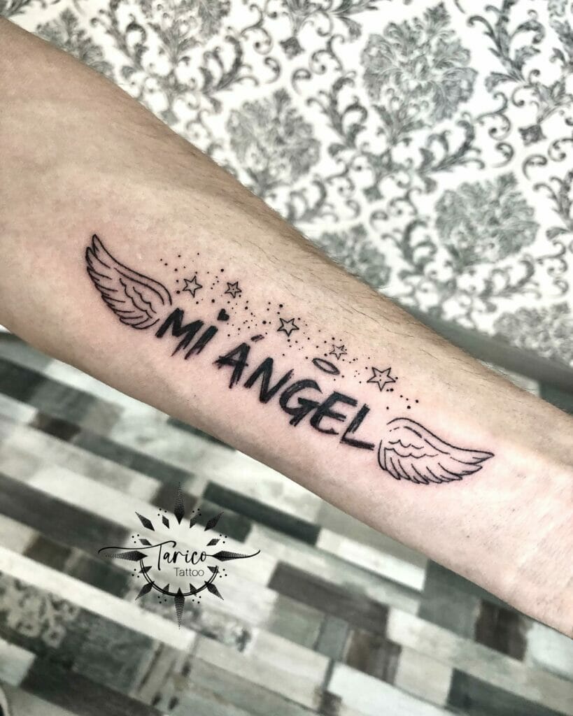 Forearm Tattoo With Angel Name