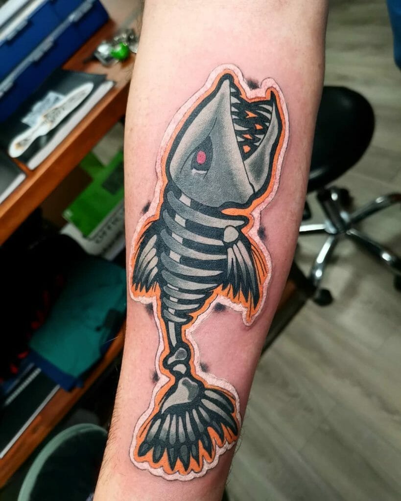 Skeleton Fish Tattoo Design