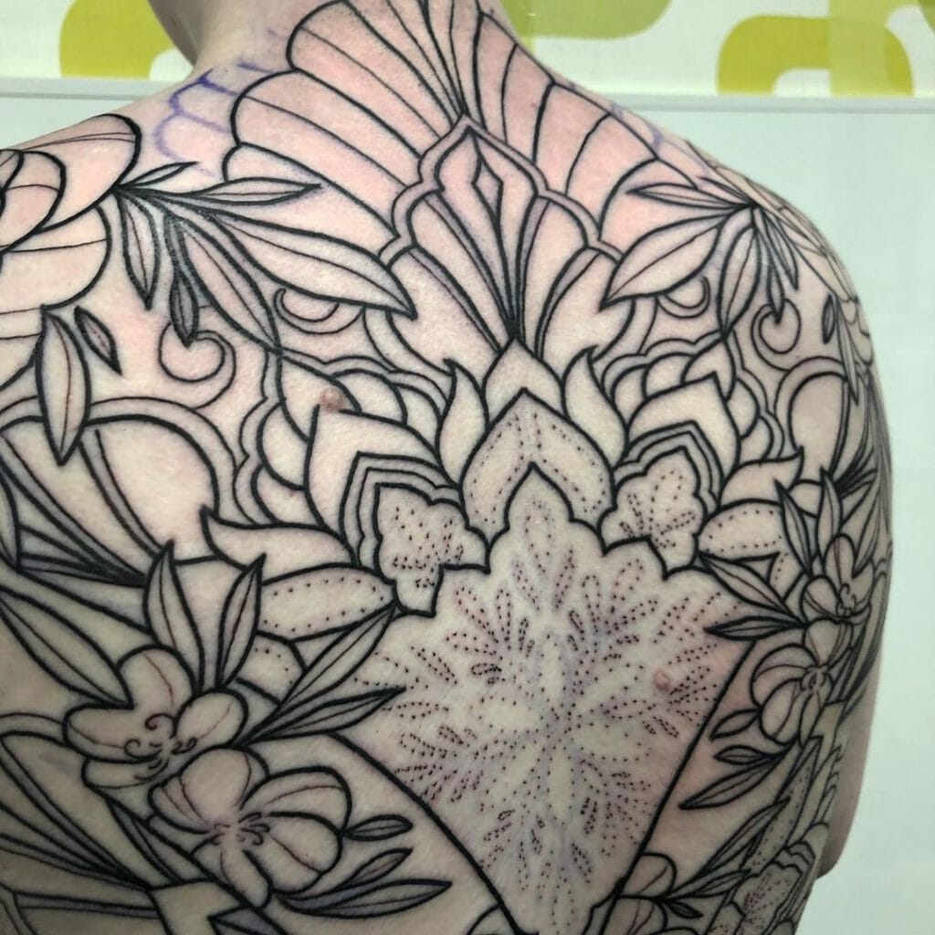 Ornamental Mandala and Floral Back Tattoo