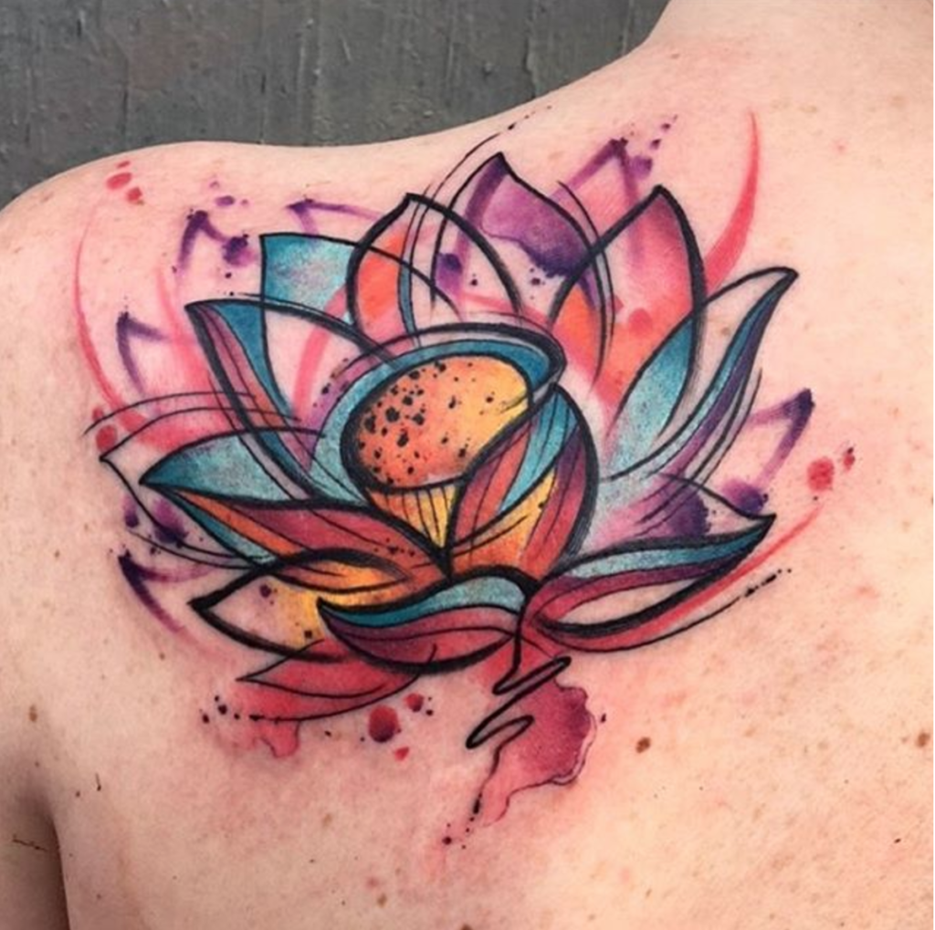 Abstract Watercolor Lotus Tattoo