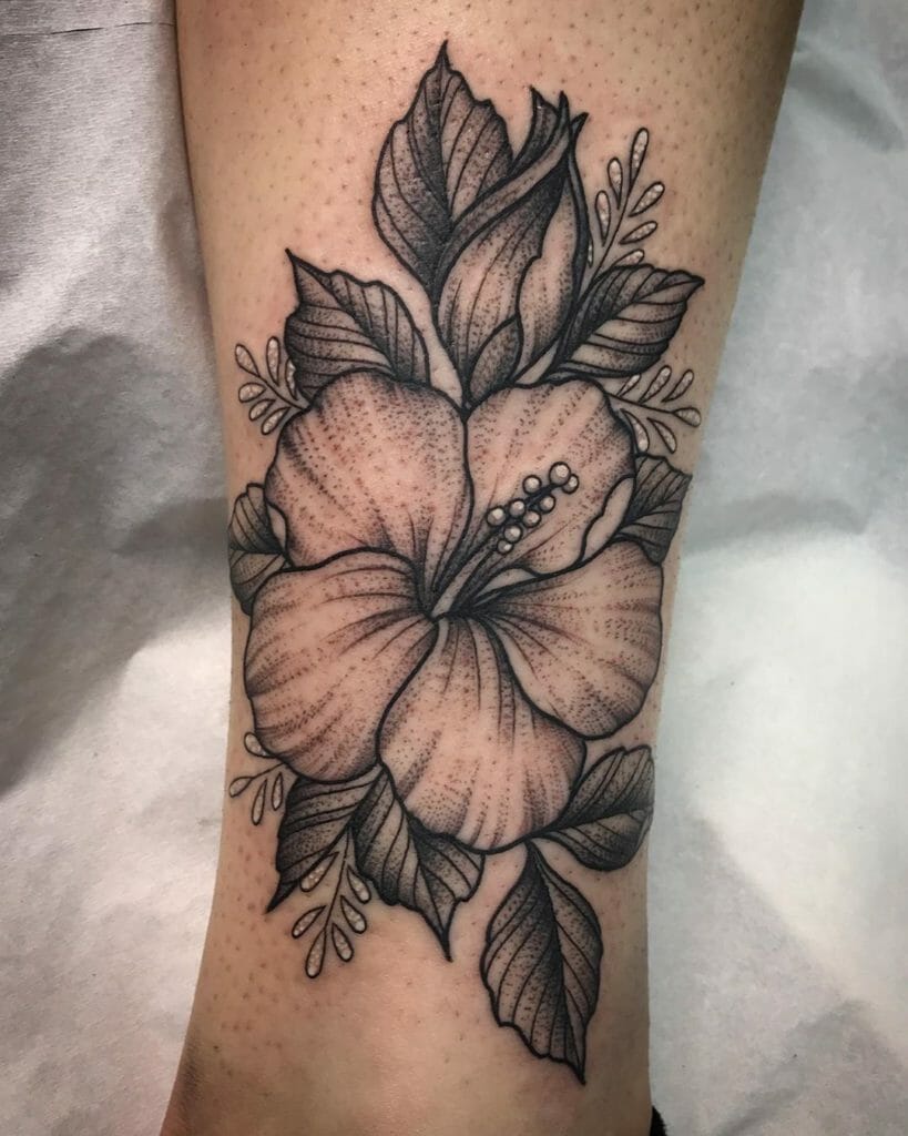 Black and Gray Hibiscus Flower Tattoo