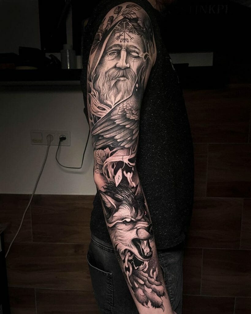 Tattoo Of The Viking Compass, The Wolf And Odin