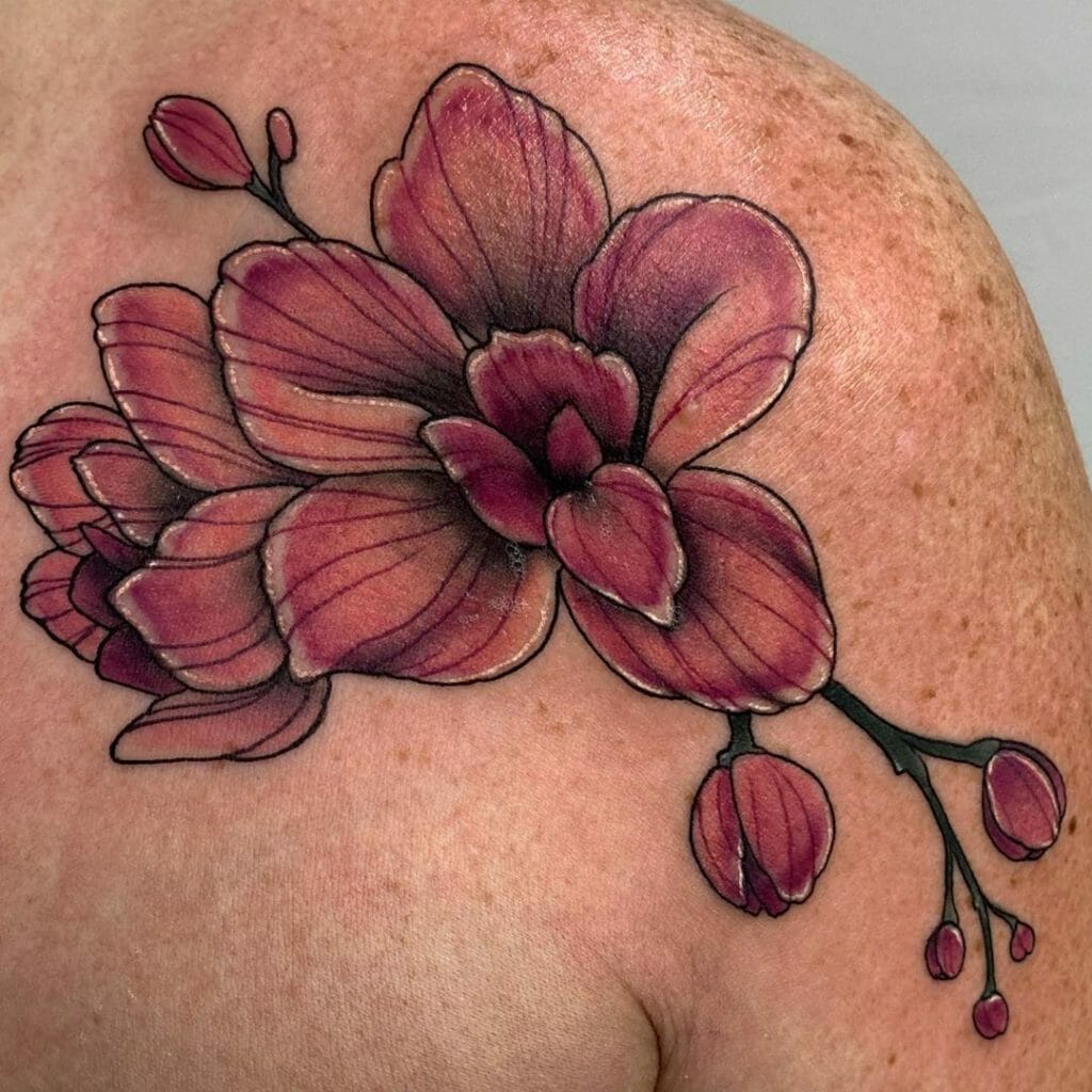 Realistic Orchid Shoulder Tattoo