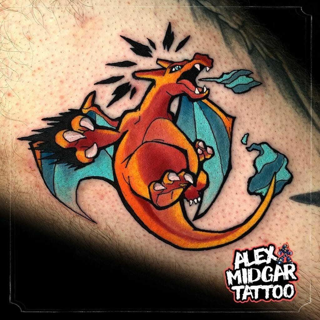 Vibrant Japanese Charizard Dragon Tattoo Design