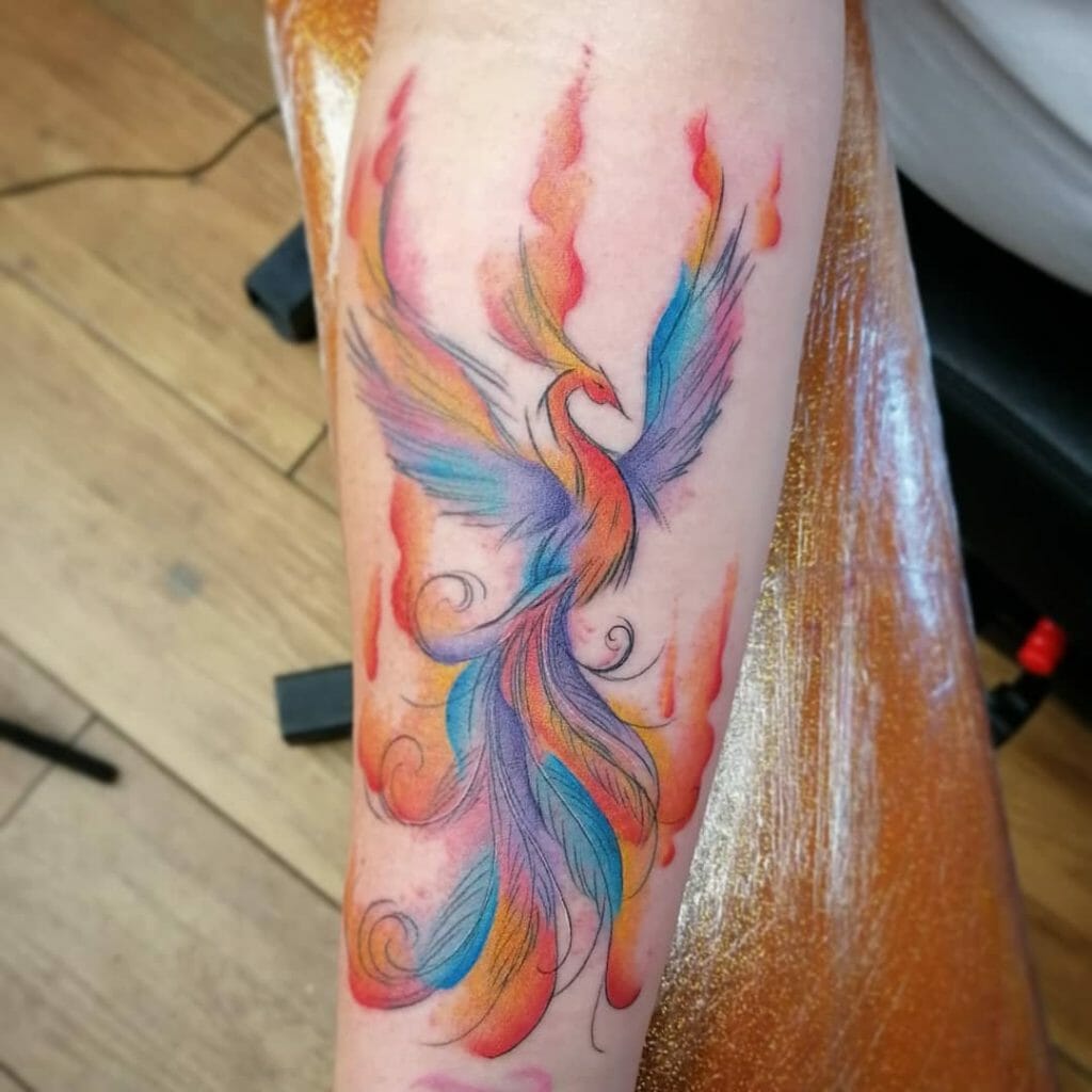 Watercolour Phoenix Bird Tattoo Ideas