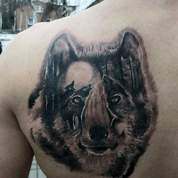 Optical Illusional Wolf Tattoo