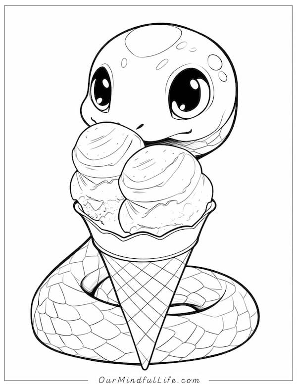 Baby snake eating ice cream coloring page