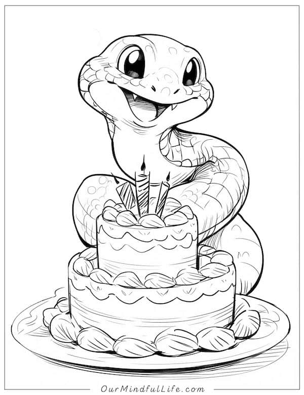 Cute birthday snake coloring page