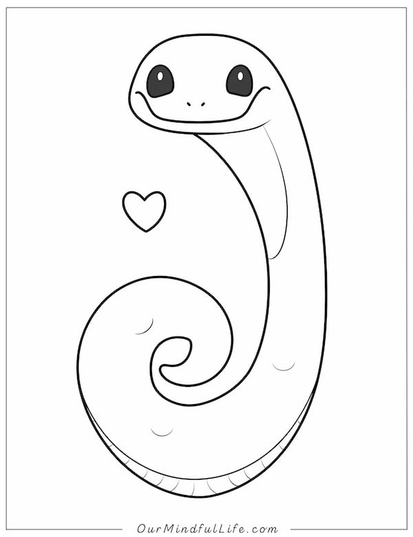 Cute simple snake coloring page for kids