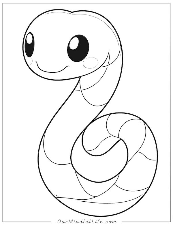 Cute simple snake coloring page for kids