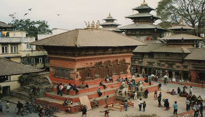 The Kathmandu Durbar Square filled with tourists. 