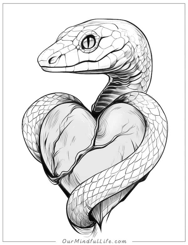 Heart and snake coloring page