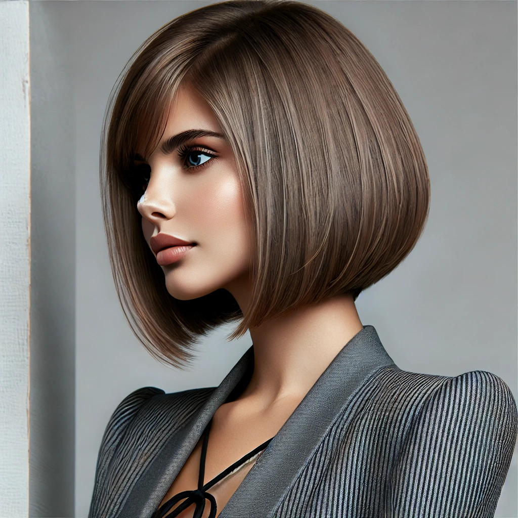 Woman with an inverted bob tailored for fine hair, featuring minimal layers and a shorter back to create a fuller, voluminous look