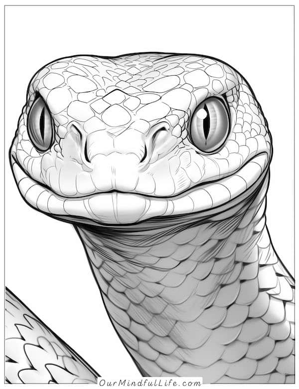 Realistic snake closeup coloring page