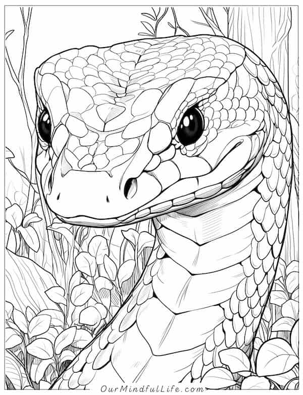 Realistic snake in the woods coloring page