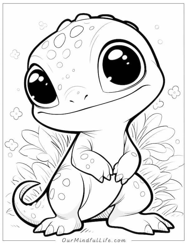 Simple and cute baby lizard coloring page for kids