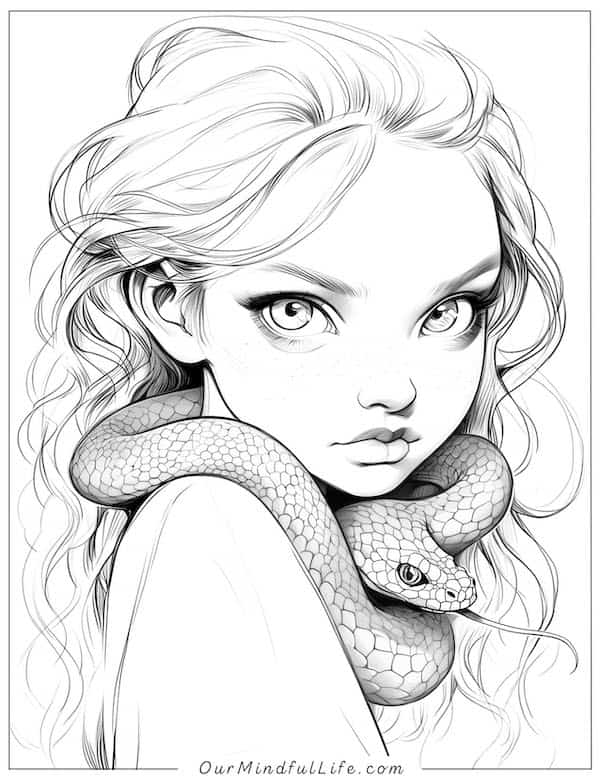 Snake girl coloring page