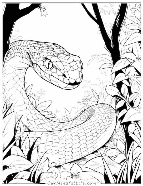 Snake in the woods coloring page