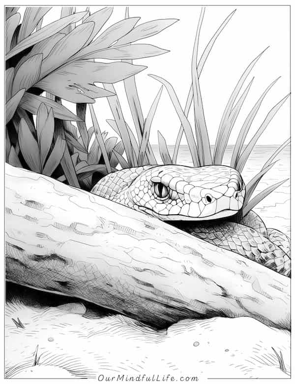 Snake on the beach coloring page