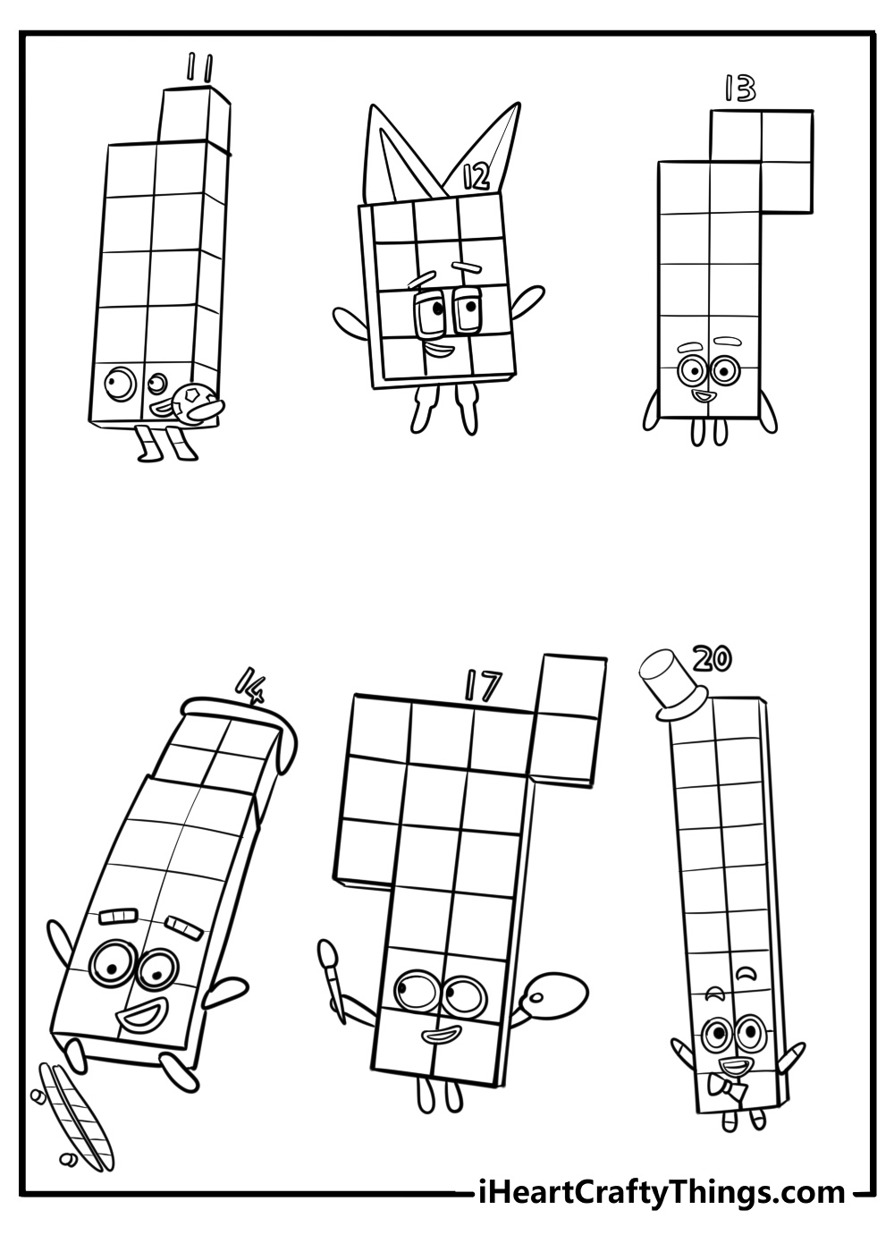 Numberblocks coloring pages 11-20