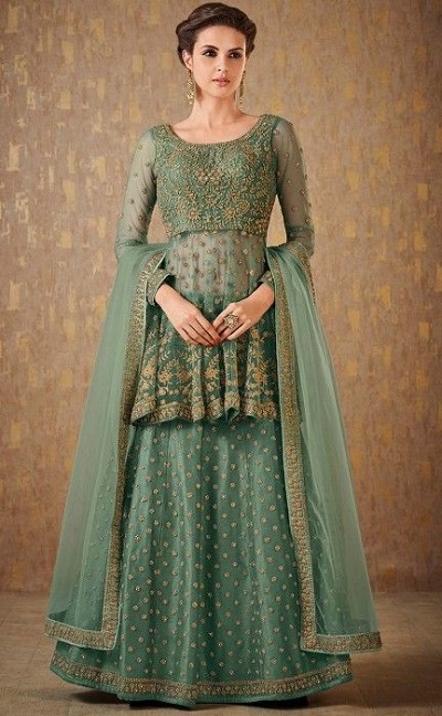 sage green lehenga kurta design