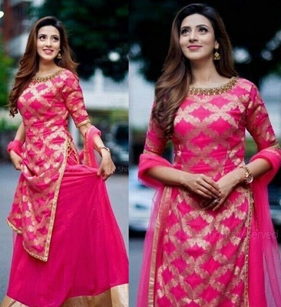 pink and gold lehenga kurta design