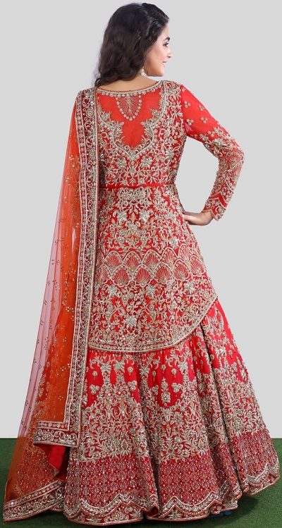 red and gold bridal lehenga kurta design