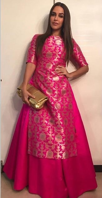 pink brocade lehenga kurta design