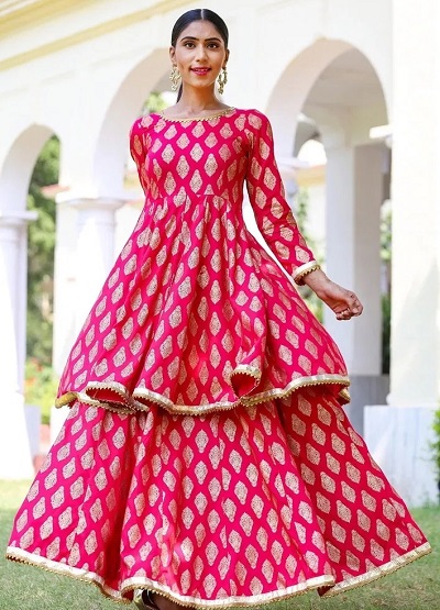 tiered pink lehenga kurta design