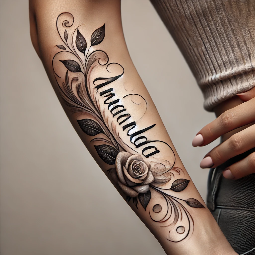 Forearm Amanda Name Tattoo