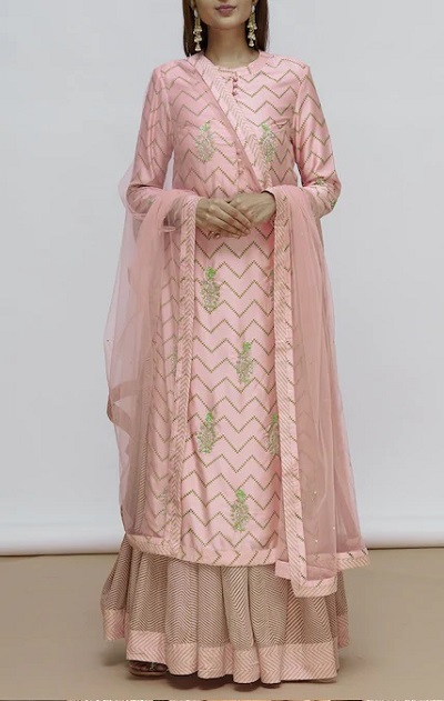 Long length Kurta with Chiffon Lehenga