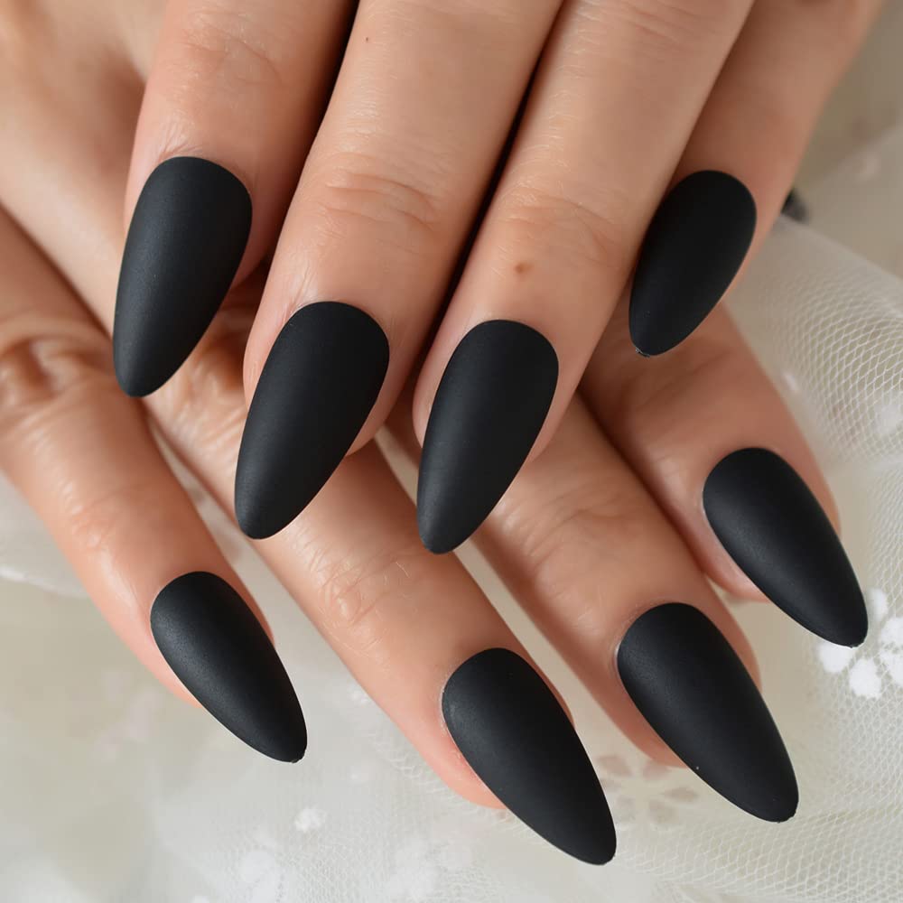 Matte Black Almond Nails