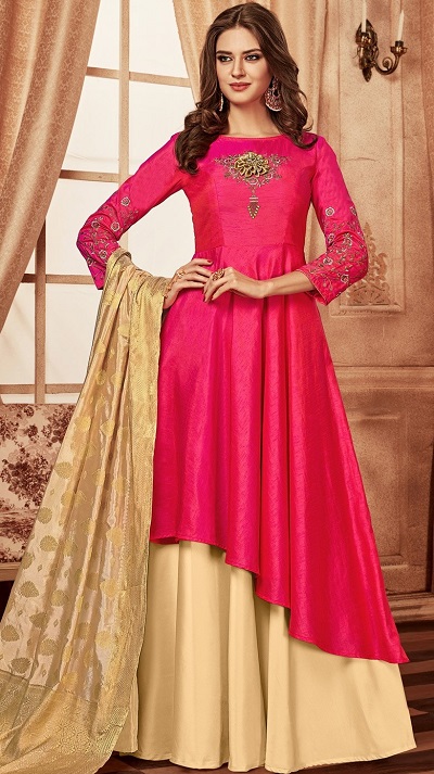 pink and cream lehenga kurta design