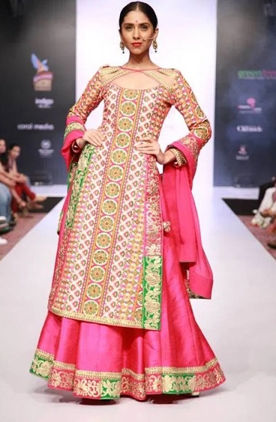 pink and green lehenga kurta design