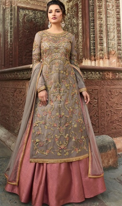 taupe and blush pink lehenga kurta design