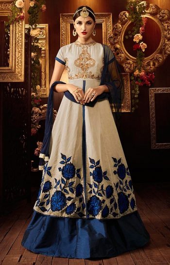 ivory and blue lehenga kurta design