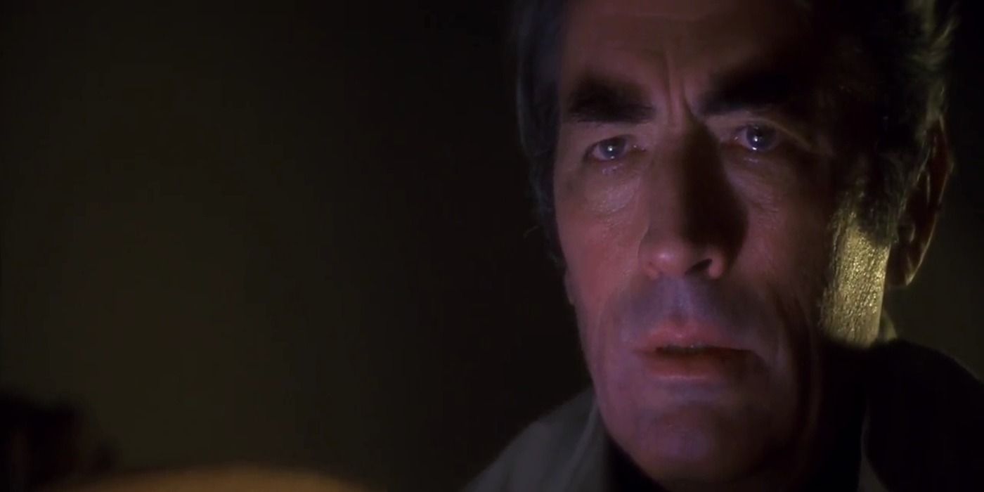 Gregory Peck's Robert Thorn looks afraid in The Omen