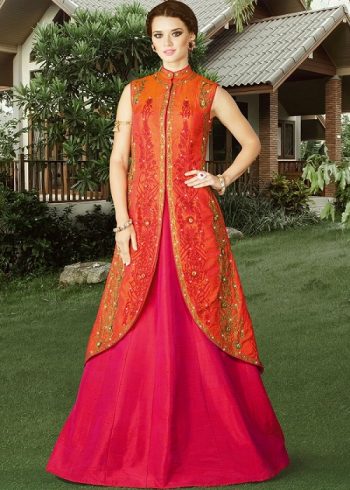 orange and pink lehenga kurta design